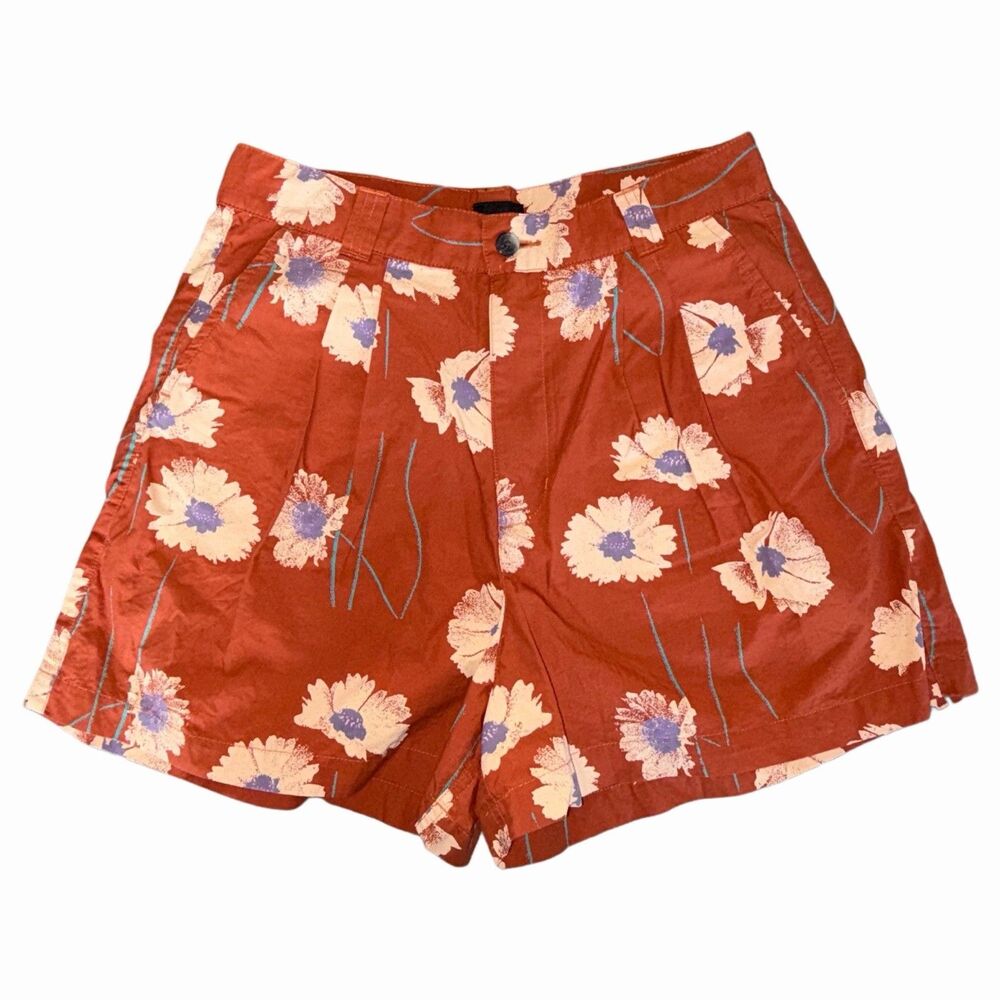 OBEY Shorts Womens 27 Floral Print Burnt Orange Cotton Vintage Fit Fair Trade